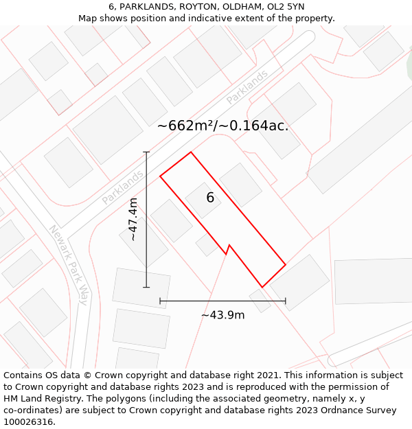 6, PARKLANDS, ROYTON, OLDHAM, OL2 5YN: Plot and title map