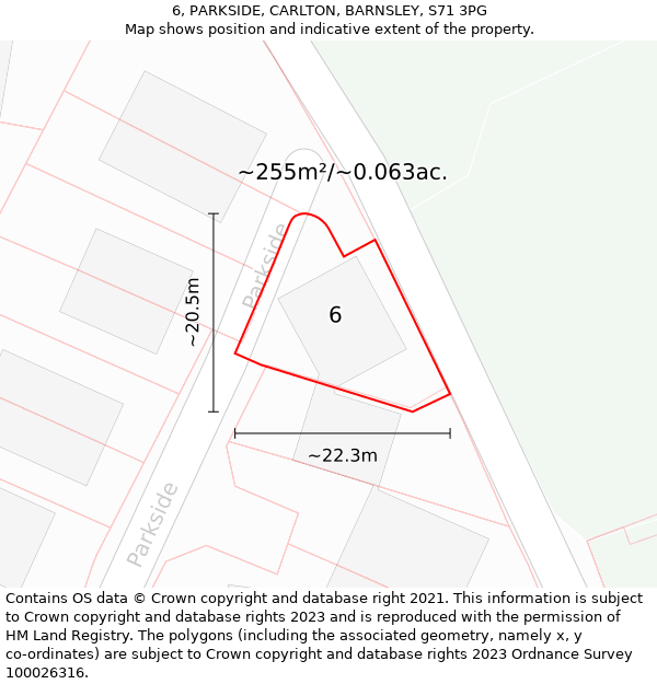 6, PARKSIDE, CARLTON, BARNSLEY, S71 3PG: Plot and title map