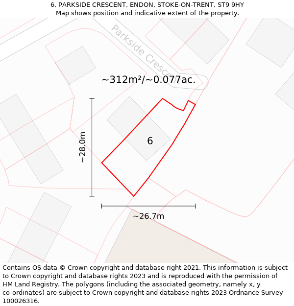 6, PARKSIDE CRESCENT, ENDON, STOKE-ON-TRENT, ST9 9HY: Plot and title map