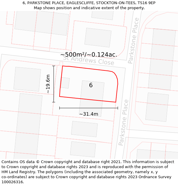 6, PARKSTONE PLACE, EAGLESCLIFFE, STOCKTON-ON-TEES, TS16 9EP: Plot and title map