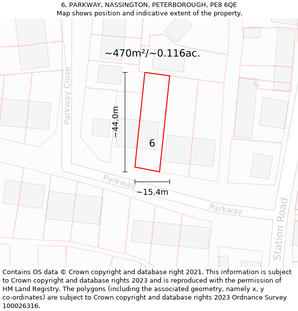 6, PARKWAY, NASSINGTON, PETERBOROUGH, PE8 6QE: Plot and title map