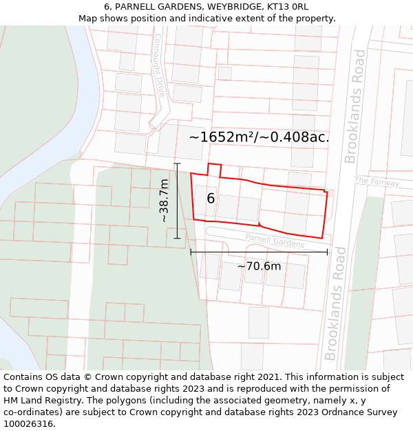 6, PARNELL GARDENS, WEYBRIDGE, KT13 0RL: Plot and title map