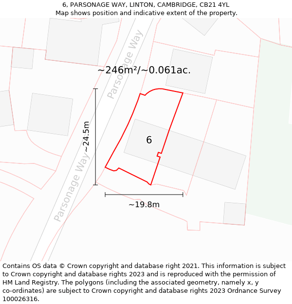 6, PARSONAGE WAY, LINTON, CAMBRIDGE, CB21 4YL: Plot and title map