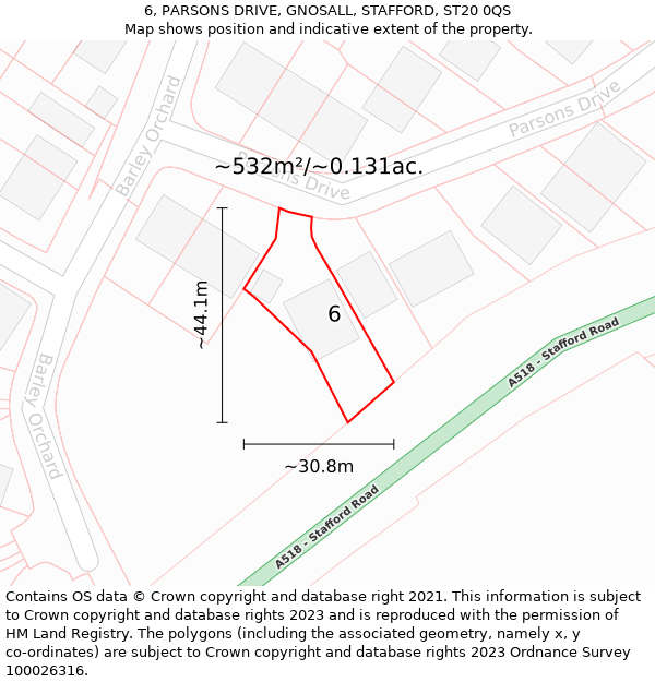 6, PARSONS DRIVE, GNOSALL, STAFFORD, ST20 0QS: Plot and title map