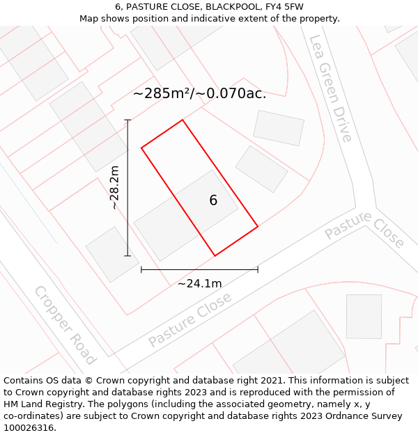 6, PASTURE CLOSE, BLACKPOOL, FY4 5FW: Plot and title map