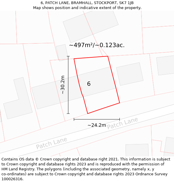 6, PATCH LANE, BRAMHALL, STOCKPORT, SK7 1JB: Plot and title map