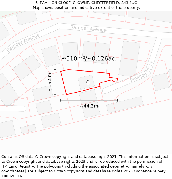 6, PAVILION CLOSE, CLOWNE, CHESTERFIELD, S43 4UG: Plot and title map