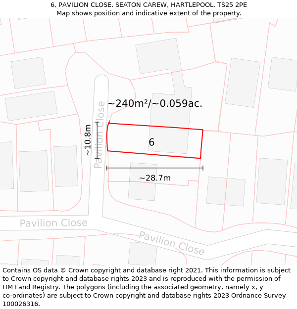 6, PAVILION CLOSE, SEATON CAREW, HARTLEPOOL, TS25 2PE: Plot and title map