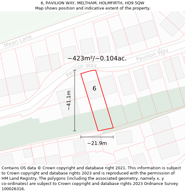 6, PAVILION WAY, MELTHAM, HOLMFIRTH, HD9 5QW: Plot and title map