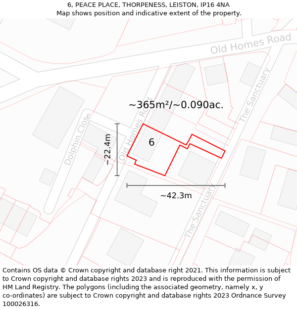 6, PEACE PLACE, THORPENESS, LEISTON, IP16 4NA: Plot and title map