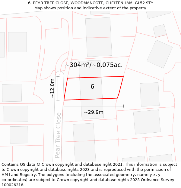 6, PEAR TREE CLOSE, WOODMANCOTE, CHELTENHAM, GL52 9TY: Plot and title map
