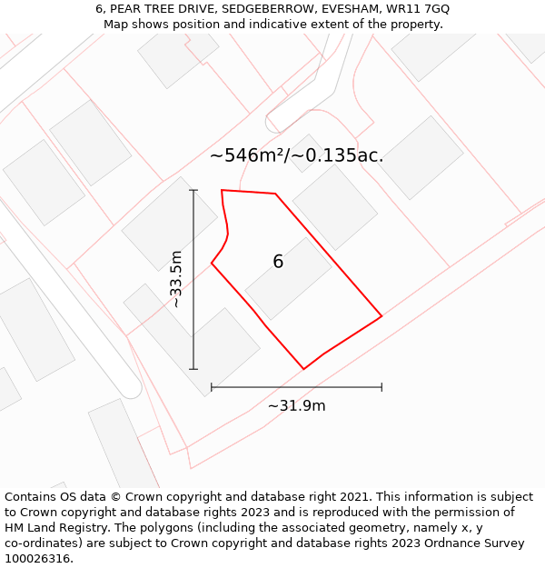 6, PEAR TREE DRIVE, SEDGEBERROW, EVESHAM, WR11 7GQ: Plot and title map