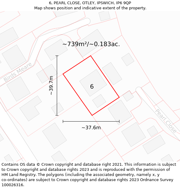 6, PEARL CLOSE, OTLEY, IPSWICH, IP6 9QP: Plot and title map