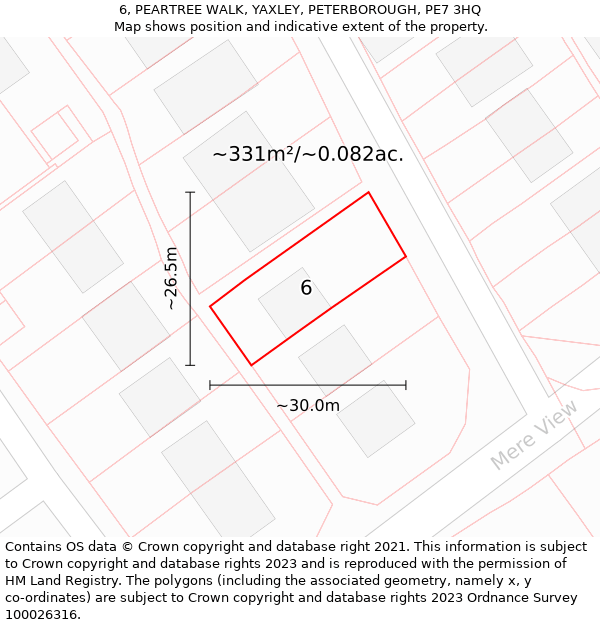 6, PEARTREE WALK, YAXLEY, PETERBOROUGH, PE7 3HQ: Plot and title map