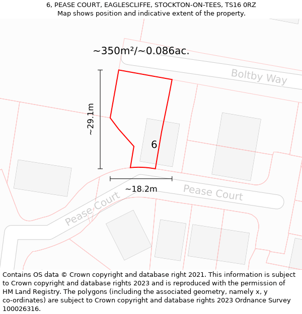 6, PEASE COURT, EAGLESCLIFFE, STOCKTON-ON-TEES, TS16 0RZ: Plot and title map