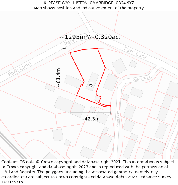 6, PEASE WAY, HISTON, CAMBRIDGE, CB24 9YZ: Plot and title map