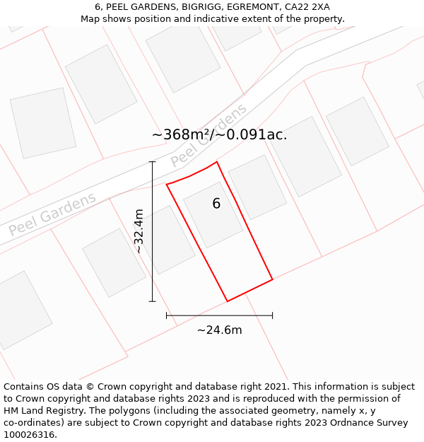 6, PEEL GARDENS, BIGRIGG, EGREMONT, CA22 2XA: Plot and title map