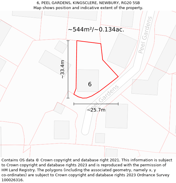 6, PEEL GARDENS, KINGSCLERE, NEWBURY, RG20 5SB: Plot and title map