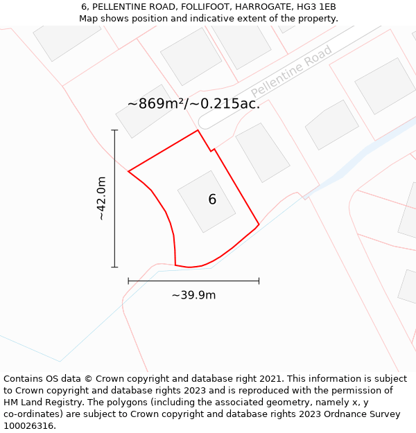 6, PELLENTINE ROAD, FOLLIFOOT, HARROGATE, HG3 1EB: Plot and title map