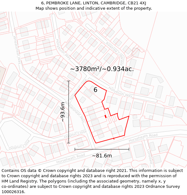 6, PEMBROKE LANE, LINTON, CAMBRIDGE, CB21 4XJ: Plot and title map