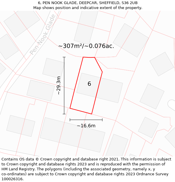 6, PEN NOOK GLADE, DEEPCAR, SHEFFIELD, S36 2UB: Plot and title map