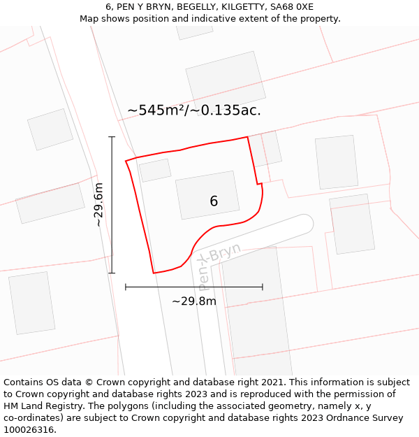 6, PEN Y BRYN, BEGELLY, KILGETTY, SA68 0XE: Plot and title map