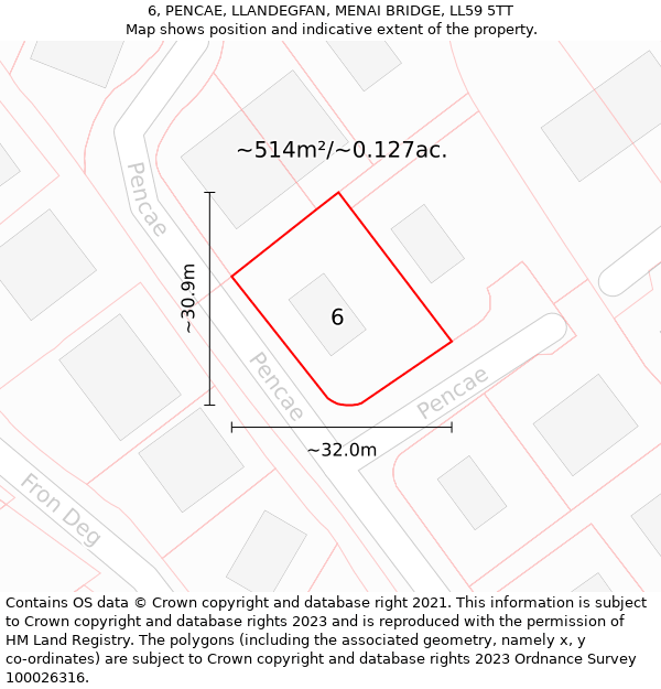 6, PENCAE, LLANDEGFAN, MENAI BRIDGE, LL59 5TT: Plot and title map