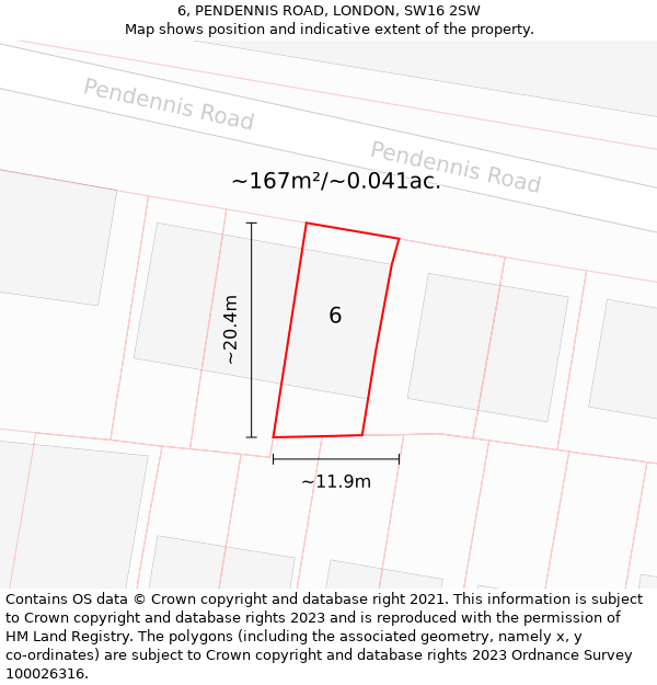 6, PENDENNIS ROAD, LONDON, SW16 2SW: Plot and title map