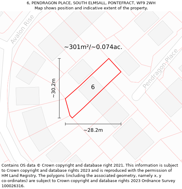 6, PENDRAGON PLACE, SOUTH ELMSALL, PONTEFRACT, WF9 2WH: Plot and title map