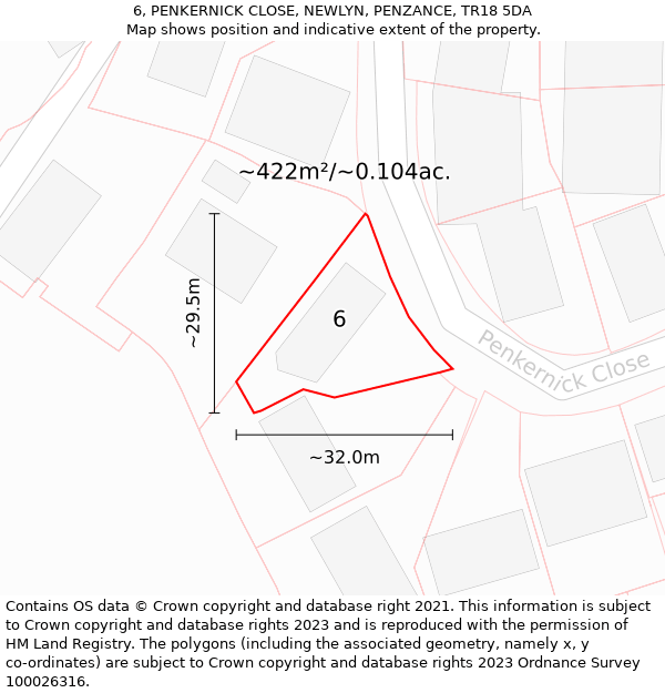 6, PENKERNICK CLOSE, NEWLYN, PENZANCE, TR18 5DA: Plot and title map