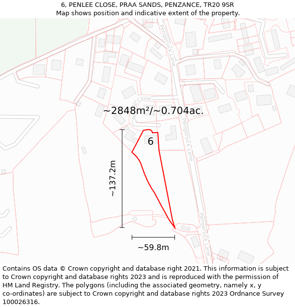 6, PENLEE CLOSE, PRAA SANDS, PENZANCE, TR20 9SR: Plot and title map