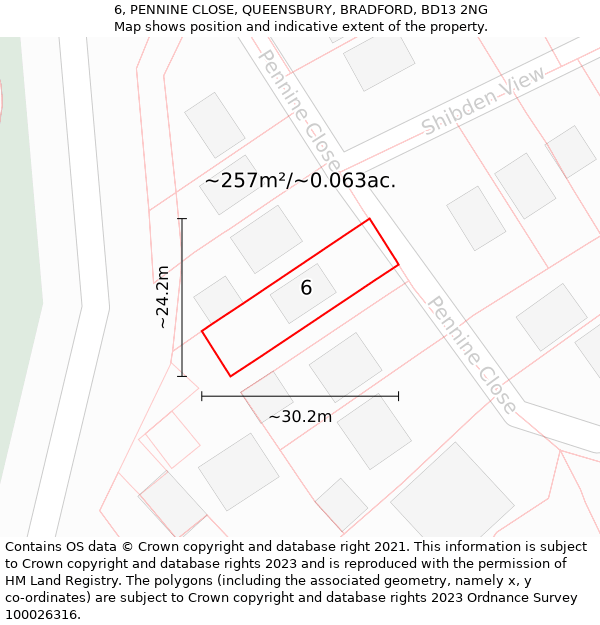 6, PENNINE CLOSE, QUEENSBURY, BRADFORD, BD13 2NG: Plot and title map