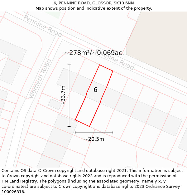 6, PENNINE ROAD, GLOSSOP, SK13 6NN: Plot and title map