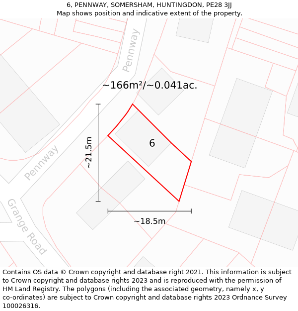 6, PENNWAY, SOMERSHAM, HUNTINGDON, PE28 3JJ: Plot and title map