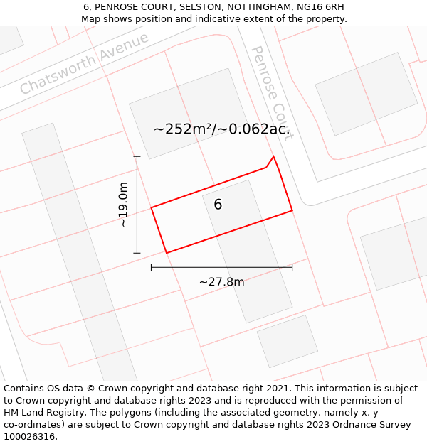 6, PENROSE COURT, SELSTON, NOTTINGHAM, NG16 6RH: Plot and title map