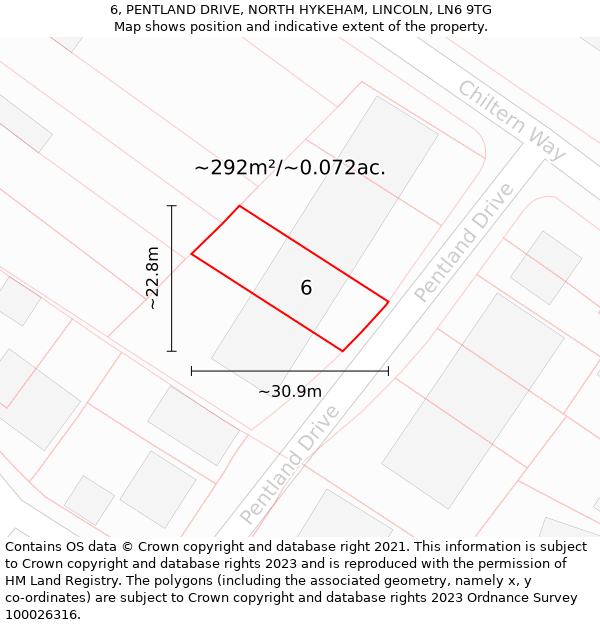 6, PENTLAND DRIVE, NORTH HYKEHAM, LINCOLN, LN6 9TG: Plot and title map