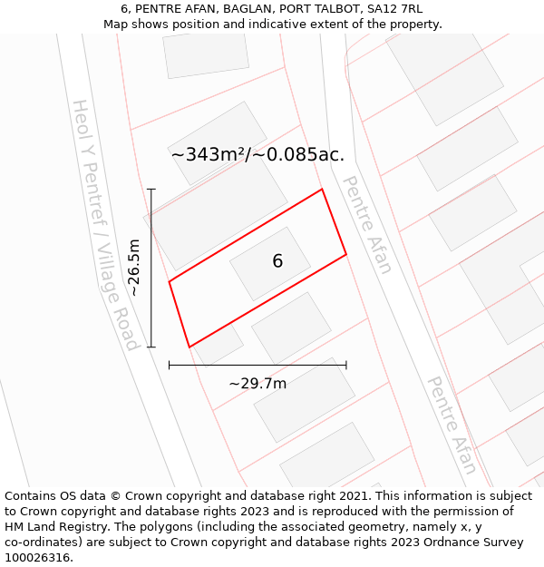 6, PENTRE AFAN, BAGLAN, PORT TALBOT, SA12 7RL: Plot and title map