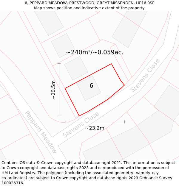 6, PEPPARD MEADOW, PRESTWOOD, GREAT MISSENDEN, HP16 0SF: Plot and title map