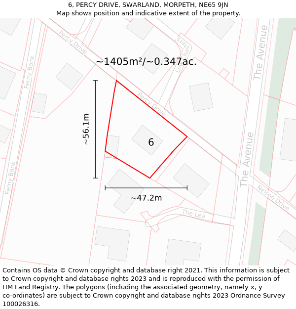 6, PERCY DRIVE, SWARLAND, MORPETH, NE65 9JN: Plot and title map