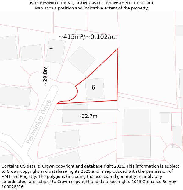 6, PERIWINKLE DRIVE, ROUNDSWELL, BARNSTAPLE, EX31 3RU: Plot and title map