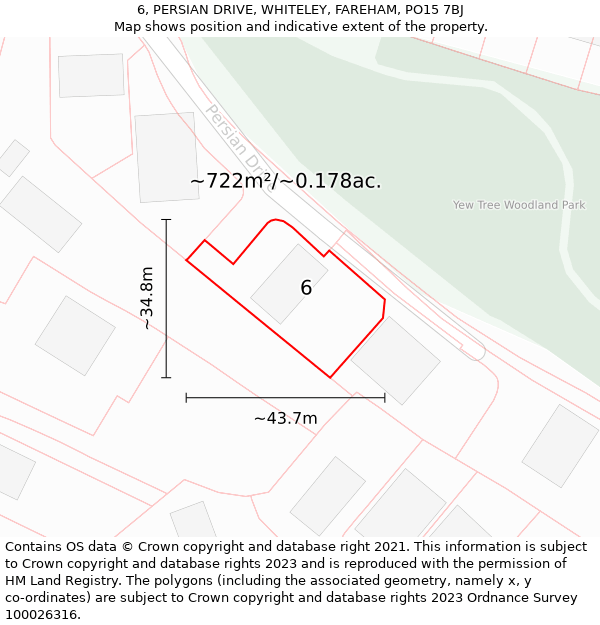 6, PERSIAN DRIVE, WHITELEY, FAREHAM, PO15 7BJ: Plot and title map