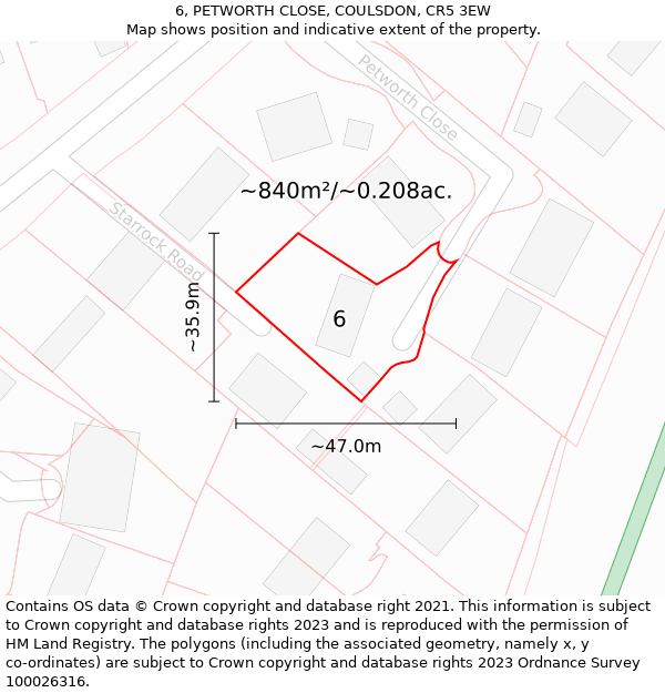 6, PETWORTH CLOSE, COULSDON, CR5 3EW: Plot and title map