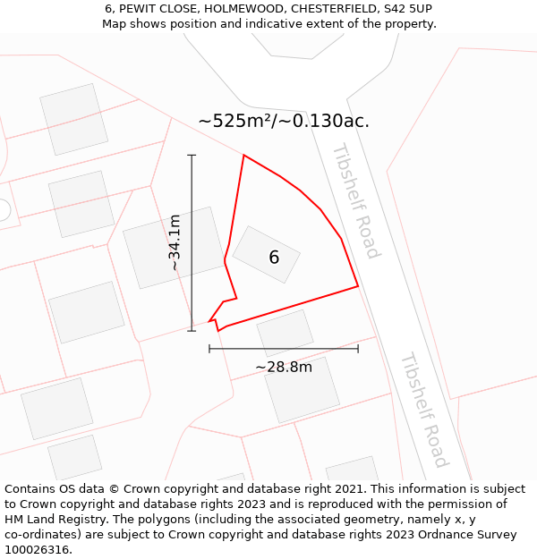 6, PEWIT CLOSE, HOLMEWOOD, CHESTERFIELD, S42 5UP: Plot and title map