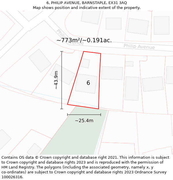 6, PHILIP AVENUE, BARNSTAPLE, EX31 3AQ: Plot and title map