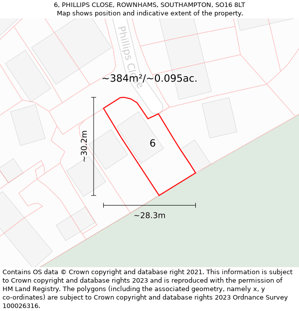 6, PHILLIPS CLOSE, ROWNHAMS, SOUTHAMPTON, SO16 8LT: Plot and title map