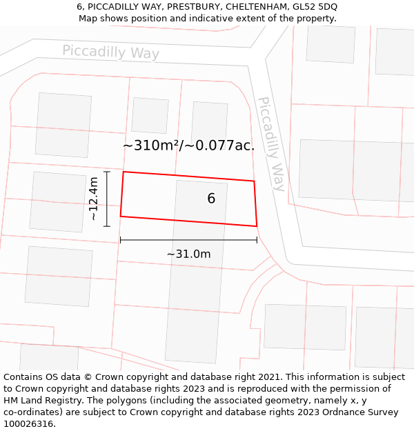 6, PICCADILLY WAY, PRESTBURY, CHELTENHAM, GL52 5DQ: Plot and title map