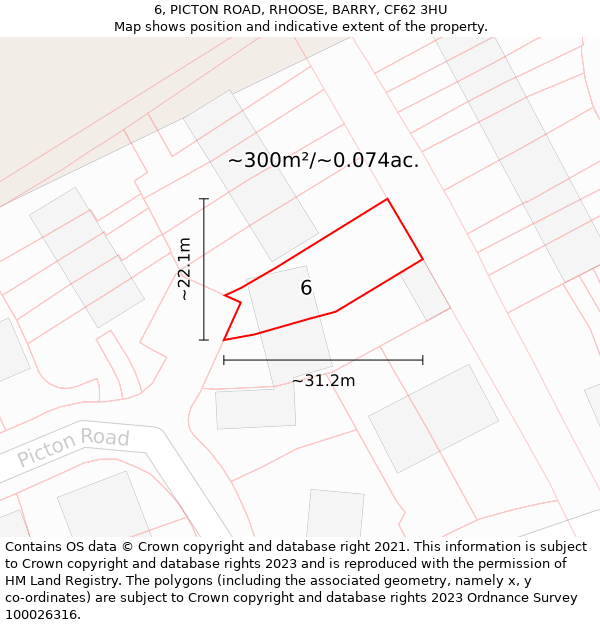 6, PICTON ROAD, RHOOSE, BARRY, CF62 3HU: Plot and title map