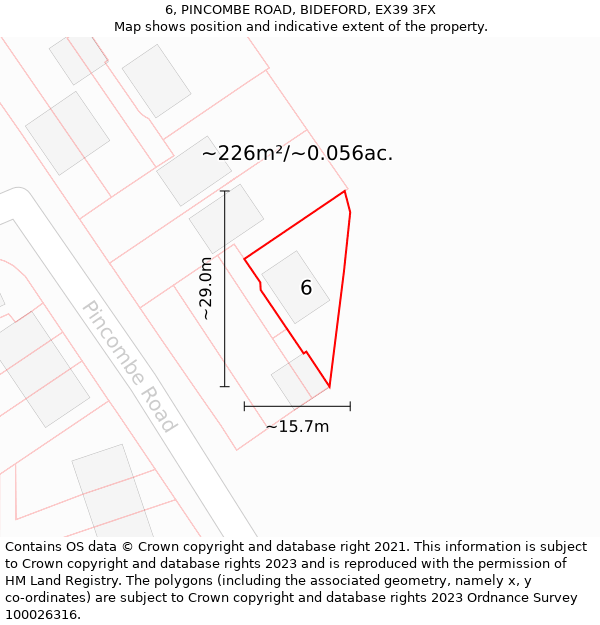 6, PINCOMBE ROAD, BIDEFORD, EX39 3FX: Plot and title map