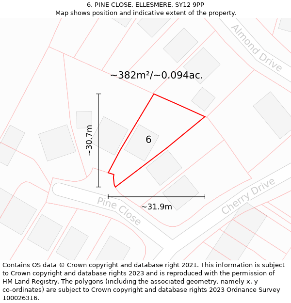 6, PINE CLOSE, ELLESMERE, SY12 9PP: Plot and title map