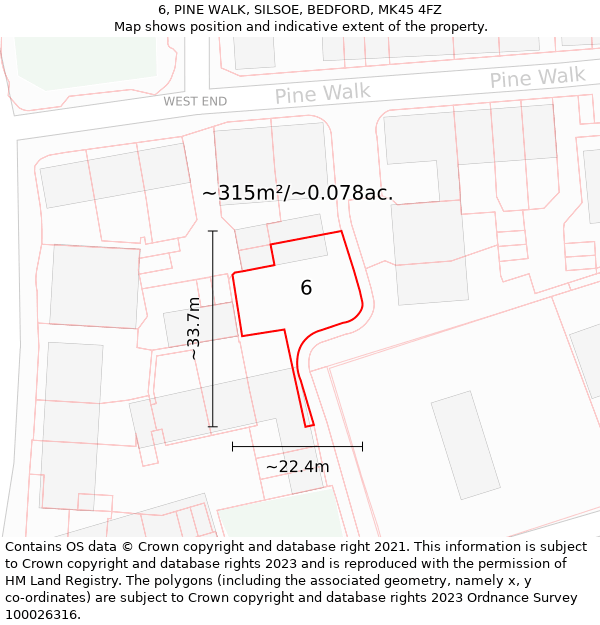 6, PINE WALK, SILSOE, BEDFORD, MK45 4FZ: Plot and title map